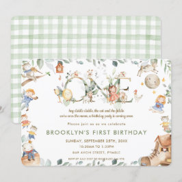 Whimsical Nursery Rhyme Greenery 1:a födelsedagen Inbjudningar