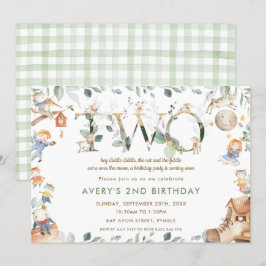 Whimsical Nursery Rhyme Greenery 2:a födelsedagen Inbjudningar