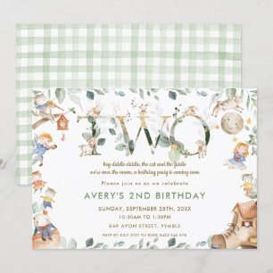 Whimsical Nursery Rhyme Greenery 2:a födelsedagen Inbjudningar