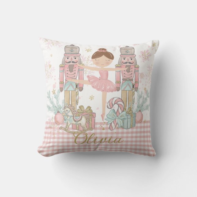 Whimsical Nutcracker Pastel Pink Christmas Ballet  Kudde (Framsida)