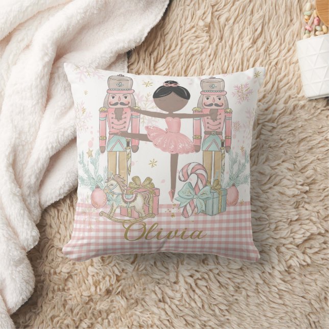 Whimsical Nutcracker Pastell Rosa Julbalett  Kudde (Filt)