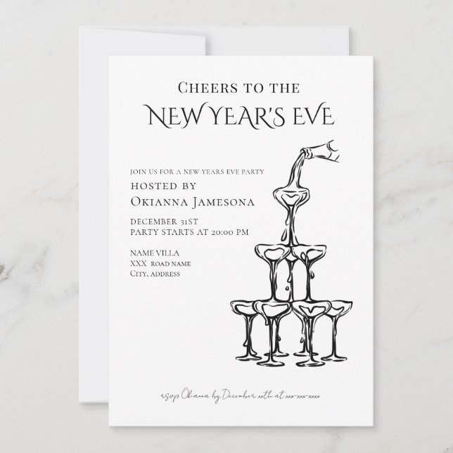 Whimsical Nyårsfirande Champagnefest  Inbjudningar (Framsida)