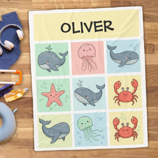 Whimsical Ocean Friends Klotter Fleecefilt (Skapare uppladdad)