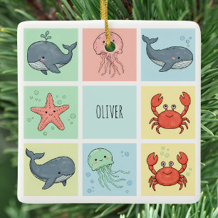 Whimsical Ocean Vänner Klotter Julgransprydnad Keramik