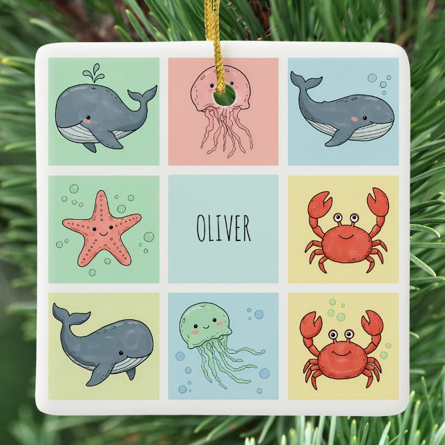 Whimsical Ocean Vänner Klotter Julgransprydnad Keramik (Skapare uppladdad)