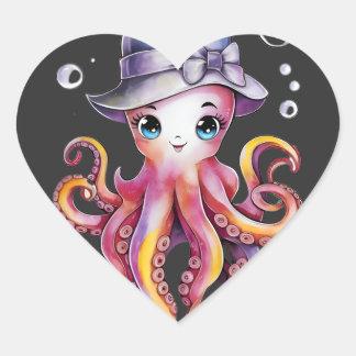 Whimsical Octo-Charm Hjärtformat Klistermärke