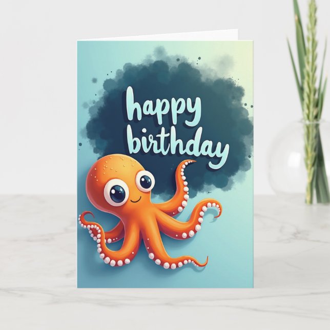 Whimsical Octopus Födelsedagskort Kort (Framsida)