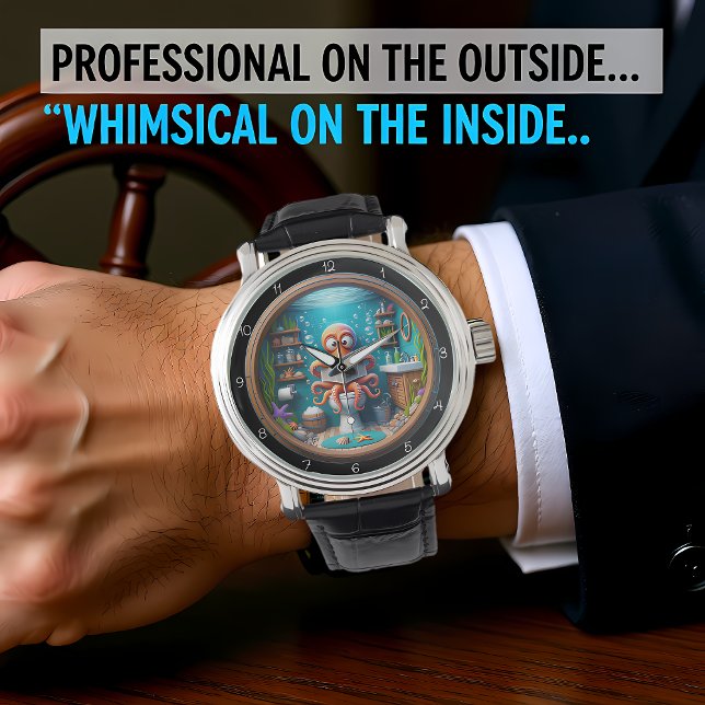 Whimsical Octopus på Toilet Clock Funny Armbandsur (Skapare uppladdad)