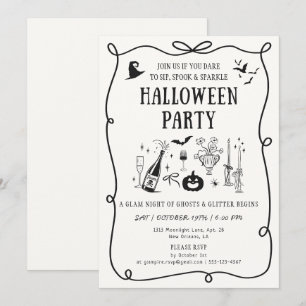 Whimsical off-white Boos & Bows Halloween fest Inbjudningar