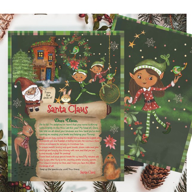 Whimsical officiellt brev från Santas skrivbord me (Whimsical Official Letter from Santa Desk with Elf)