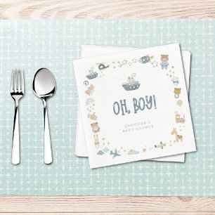 Whimsical Oh Boy Watercolor Doodle Baby Shower Pappersservett