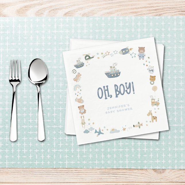 Whimsical Oh Boy Watercolor Doodle Baby Shower Pappersservett (Whimsical Oh Boy Watercolor Doodle Baby Shower Napkins)