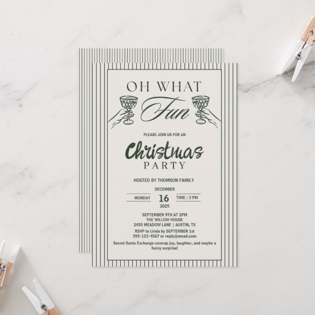 Whimsical Oh What Fun Cocktail Christmas Party  Inbjudningar (Fram/Back In Situ)