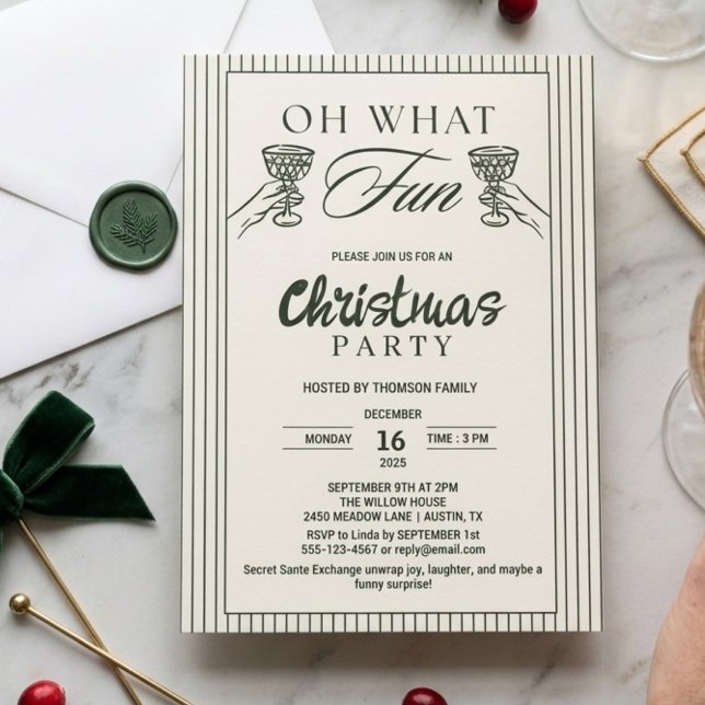 Whimsical Oh What Fun Cocktail Julfest  Inbjudningar (christmas party holiday fun invitations hand drawing greenery)