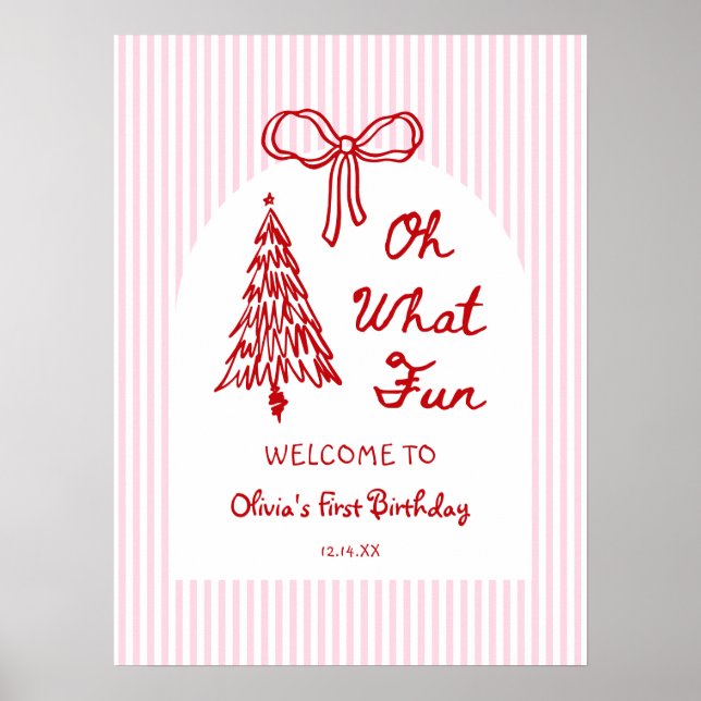 Whimsical Oh What Fun Girl 1st Birthday Welcome Poster (Framsidan)