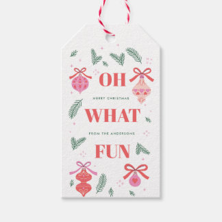 Whimsical Oh What Fun Julpresentkort Presentetikett