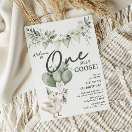 Whimsical One Silly Goose 1st Birthday Inbjudningar