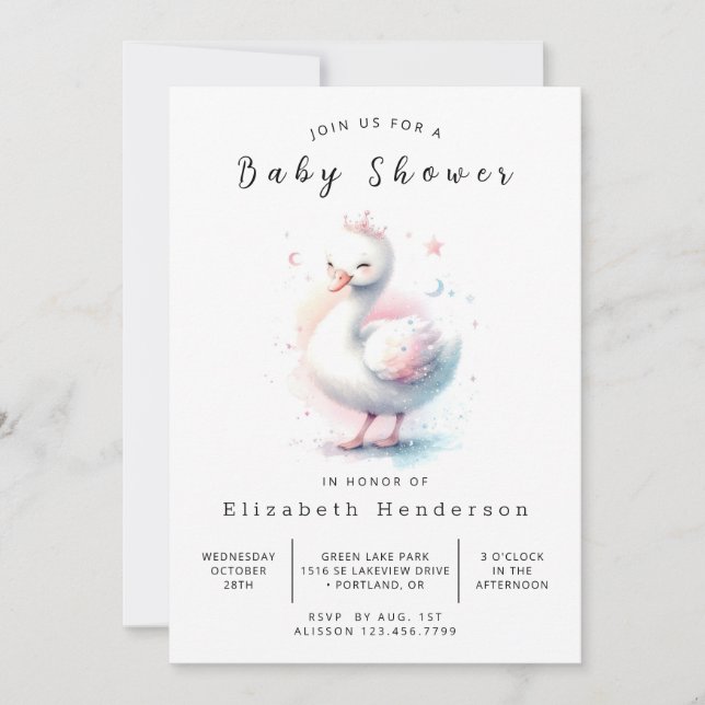 Whimsical Online Svan Baby Shower Inbjudningar (Framsida)