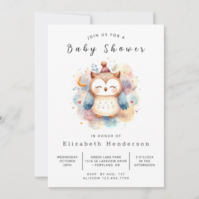 Whimsical Online Uggla Baby Shower Inbjudningar (Framsida)