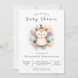 Whimsical Online Uggla Baby Shower Inbjudningar