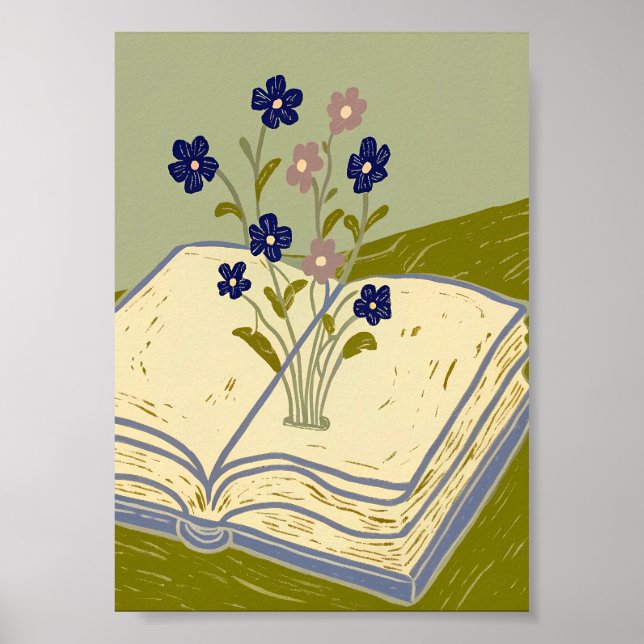 Whimsical Open Book with Wildflowers Illustration  Poster (Framsidan)