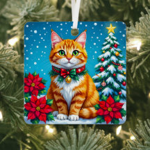 Whimsical Orange Katt och Anpassad Meddelande Jul