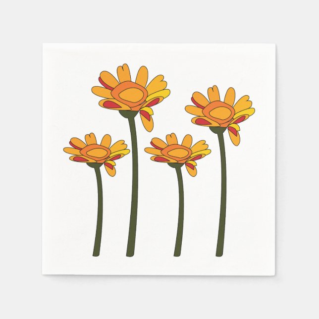Whimsical Orange Red Blomma Blommig Fest Pappersservett (Framsidan)
