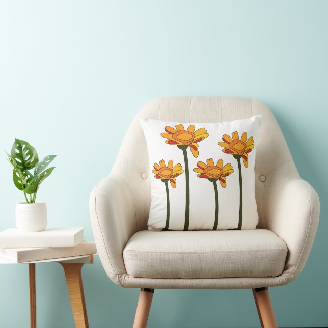 Whimsical Orange Red Blomma Blommig Kudde (Stol)