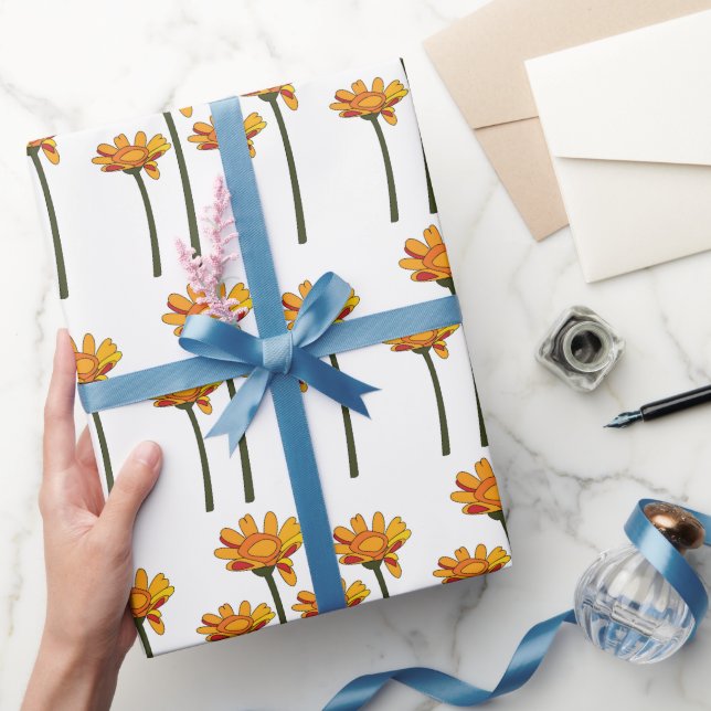 Whimsical Orange Red Blomma Blommig Presentpapper (Gifting)