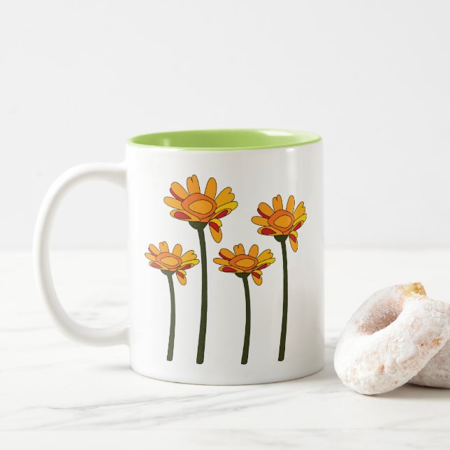 Whimsical Orange Röd Blomma Blommig Två-Tonad Mugg (Med munk)