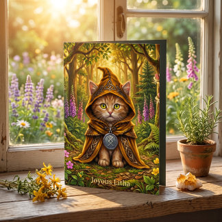 Whimsical Orange Tabby Katt Litha Sommarsolstånd Kort