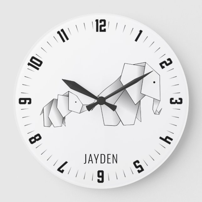 Whimsical Origami Elephants Nursery Stor Klocka (Framsida)