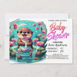 Whimsical Otter Digital Baby Shower Inbjudningar