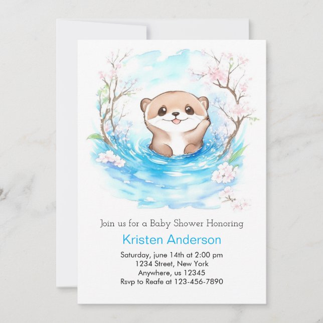 Whimsical Otter's Blue Oasis Boy Baby Shower Inbjudningar (Framsida)