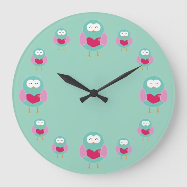 Whimsical Owl Art Clock Stor Klocka (Framsida)