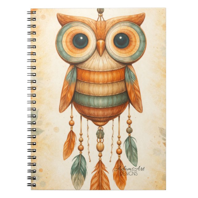 Whimsical Owl Dreamcatcher Boho Anteckningsbok (Framsidan)
