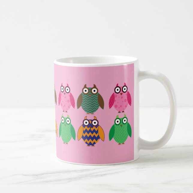 Whimsical Owls on Pink Coffee Cup Kaffemugg (Höger)