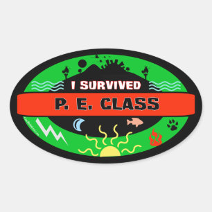 Whimsical P. E. Class Survivor Sticker Ovalt Klistermärke