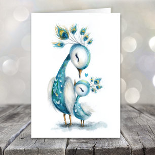 Whimsical Påfågel Mors Dag Helgkort