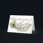 Whimsical Påfågelsfjäder Tacksamhetskort Tack Kort<br><div class="desc">Whimsical Påfågelsfjäder Tacksamhetskort 
 
 Whimsical illustration av en grön utsmyckad påfågelsfjäder. Detta enkla men klassiska tacksamhetskort är perfekt för bröllop,  baby shower,  bröllops shower och andra evenemang.</div>