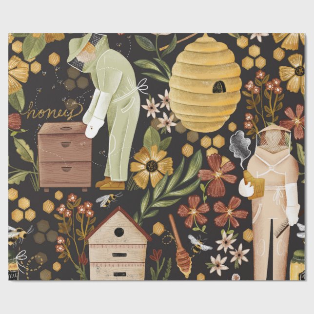 Whimsical Painted Bee Hives Beekeeper Honey Presentpapper (Platt)