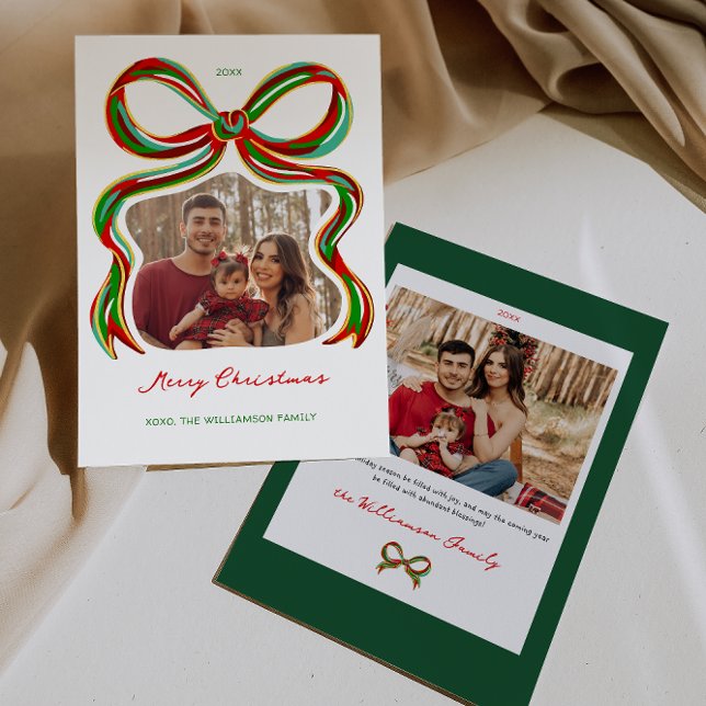 Whimsical Painted Bow Christmas Photo Card Inbjudningar (Whimsical Painted Bow Christmas Photo Card)