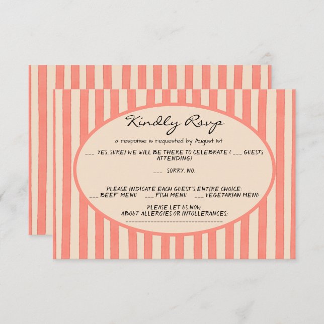 Whimsical Painted Pinstripes Wedding RSVP Card Inbjudningar (Fram/baksida)