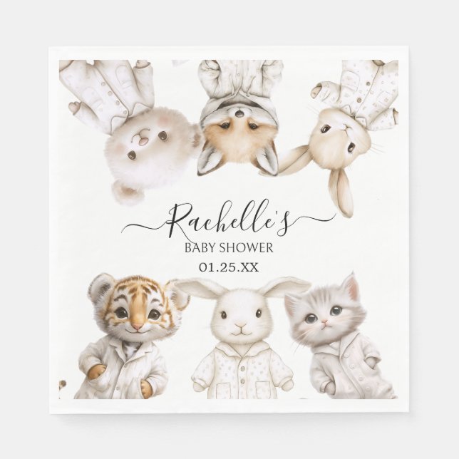 Whimsical Pajama Animals: Soft Pastel Party Accent Pappersservett (Framsidan)