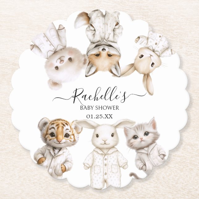 Whimsical Pajama Animals: Soft Pastel Party Accent Underlägg Papper (Framsida)