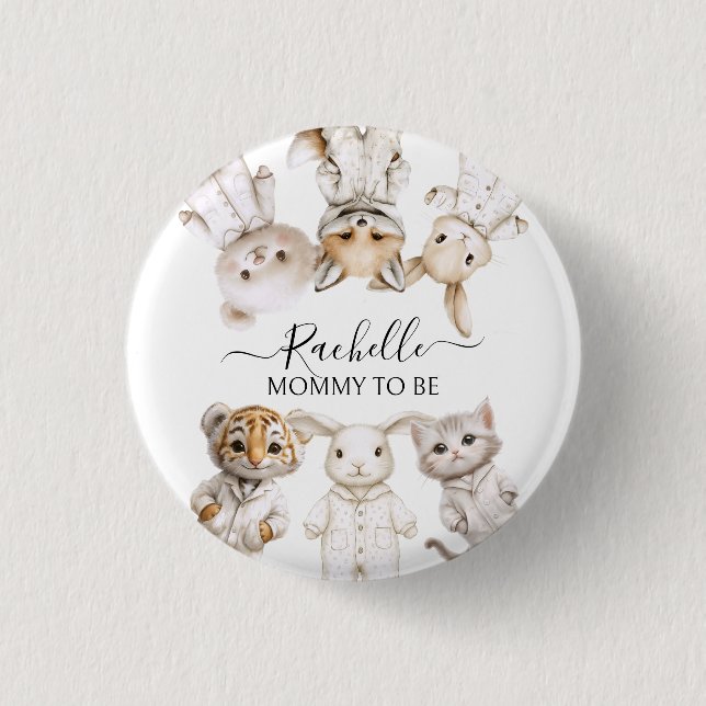 Whimsical Pajama-djur: Mjuk Pastell Partiaccent Knapp (Framsida)