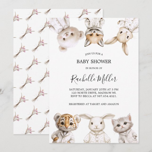 Whimsical Pajama-parad: Baby Shower-inbjudan  Inbjudningar (Fram/baksida)