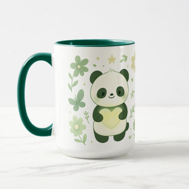    Whimsical Panda Heart Keramisk Mugg (Vänster)