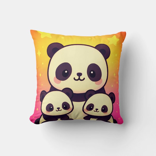 Whimsical Panda Trio i Gradient Dreamscape Kudde (Framsida)