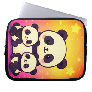 Whimsical Panda Trio i Gradient Dreamscape Laptop Fodral